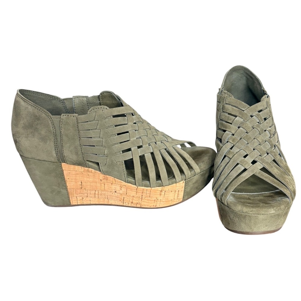 Chocolat‎ Blu Olive Green Suede Woven Wedge Sandals Boho Women's Size  6.5